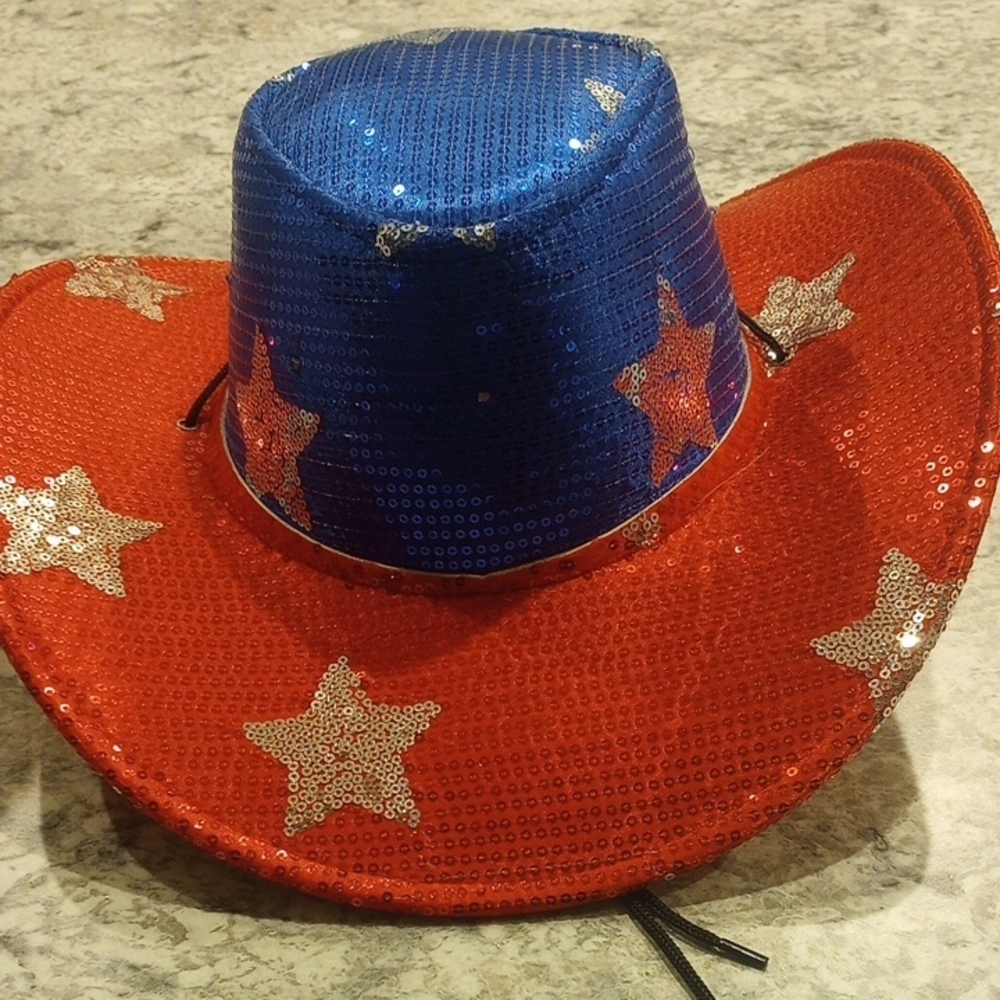 Red and Blue Glittery Cowboy Hat for Patriotic Celebrations